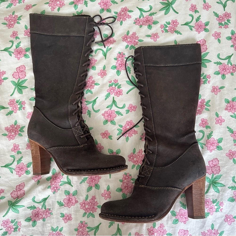 Frye Villager Lace Up Brown Leather Boot Women's Size - 7
